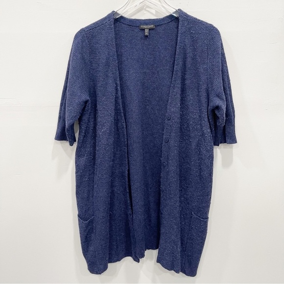 Eileen Fisher Navy Blue Button Front Cardigan Sweater Women’s 1X Cashmere Wool - Picture 1 of 7